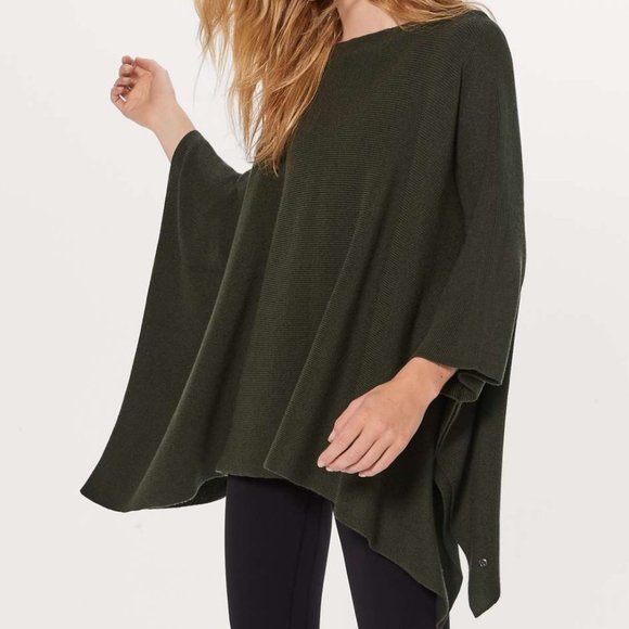 lululemon athletica Sweaters - Lululemon Wool Be Cozy Poncho Dark Olive
